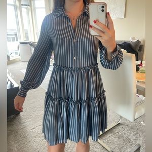 MAJE BLUE and WHITE STRIPE T-SHIRT DRESS 👗 COLLAR BUTTONS SIZE S/M